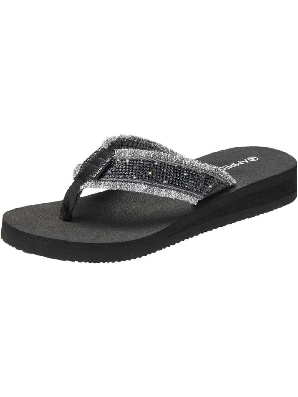 Women's Gemstone Black Metallic Comfortable Flip Flops Summer Beach Thong Sandal